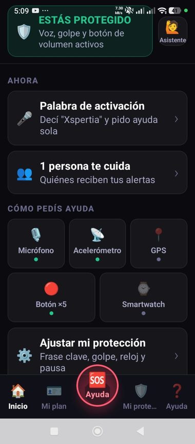 Pantalla principal de XSPERTIA mostrando que la protección está activa
