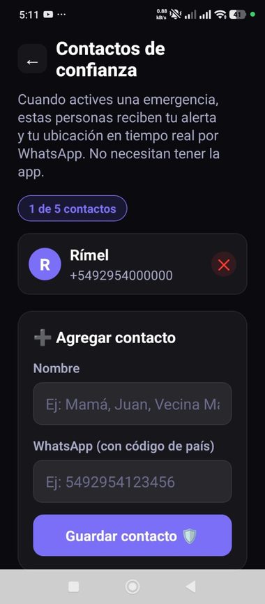 Pantalla de contactos de confianza