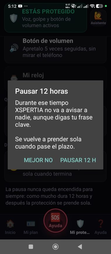 Confirmación antes de pausar la protección