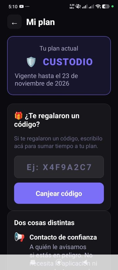 Detalle del plan con la fecha de vigencia