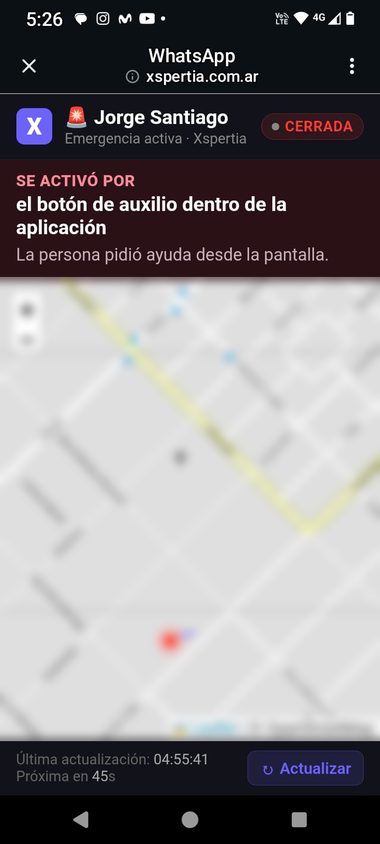 Mapa en vivo que recibe el contacto, con el método de activación arriba