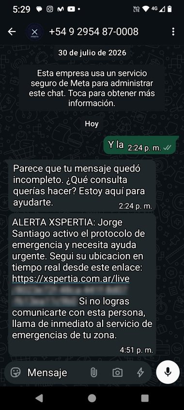 WhatsApp que recibe el contacto de confianza con el enlace de seguimiento